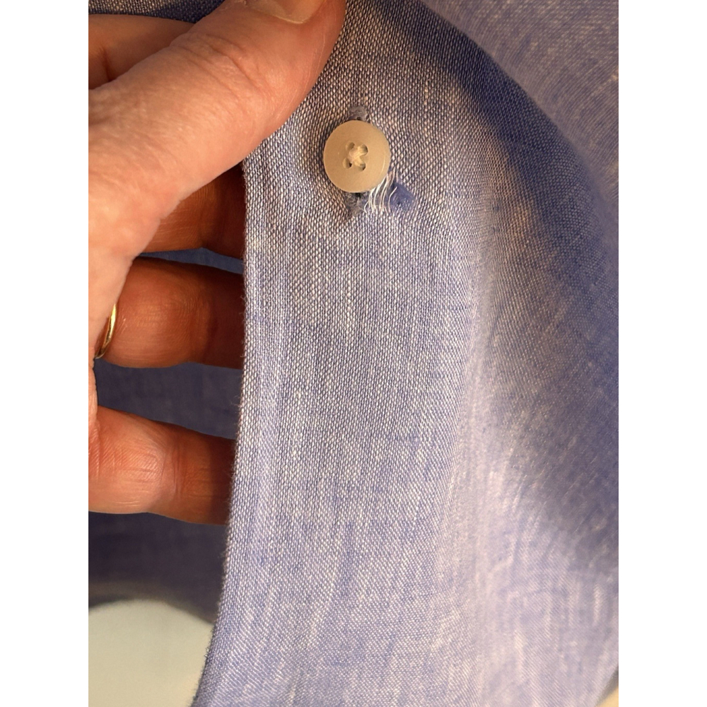 Alan Flusser, Button Down, Blue, Long Sleeve, Shirt, men’s Size L, 100% Linen - Picture 7 of 14